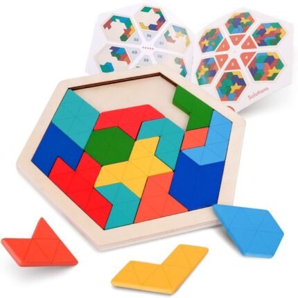 Vanmor Wooden Geometric Tangram Puzzle Blocks – Montessori Brain Teaser Toy for Kids